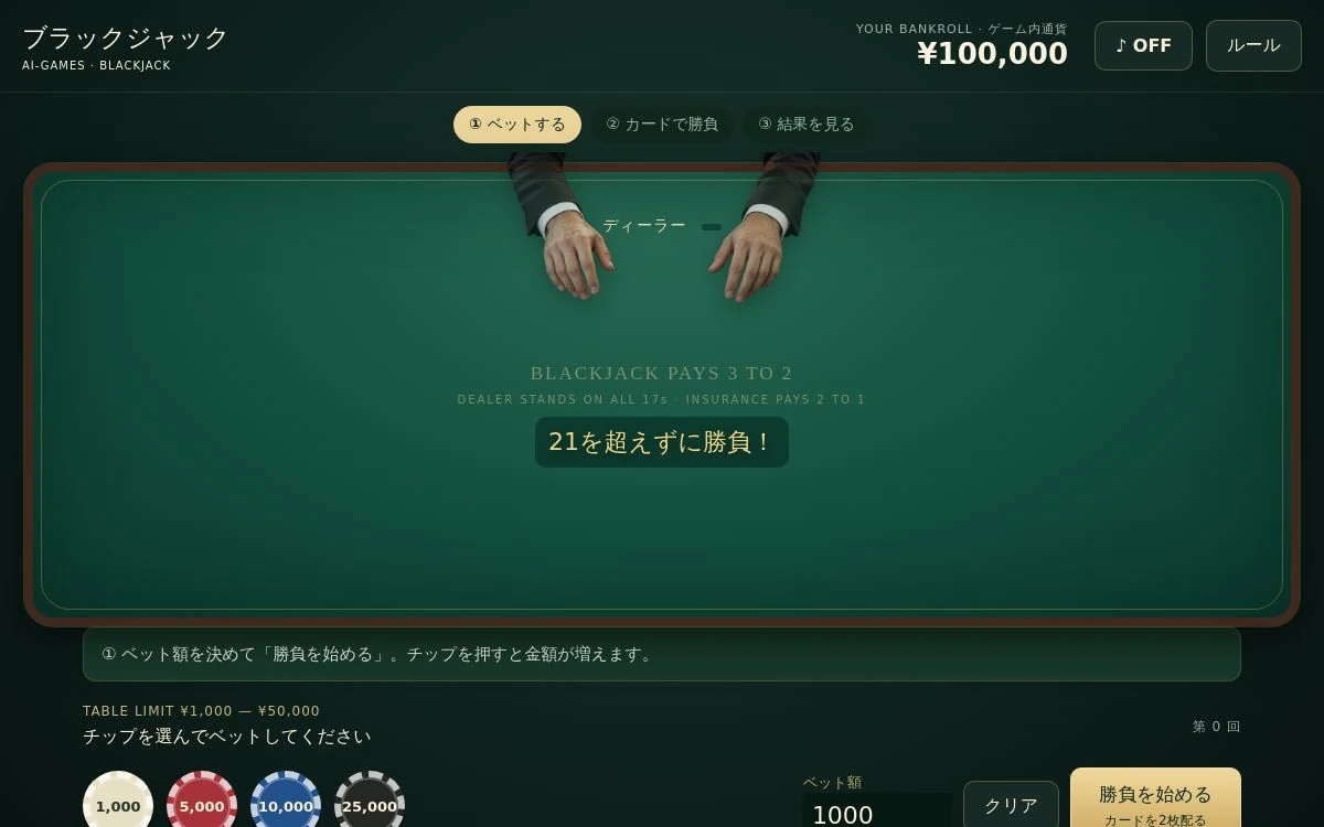 ブラックジャックの開始画面