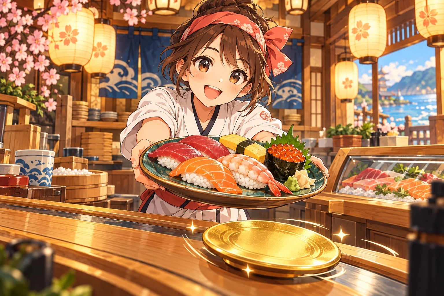 寿司職人のアニメ調の紹介イラスト