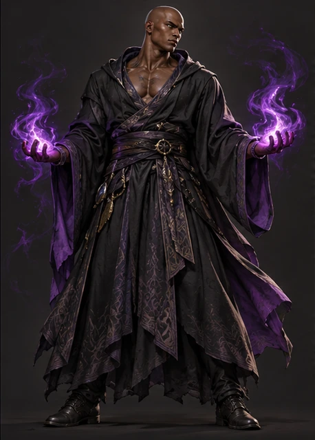 黒いローブと紫の闇魔法の魔法使いヴァルガス